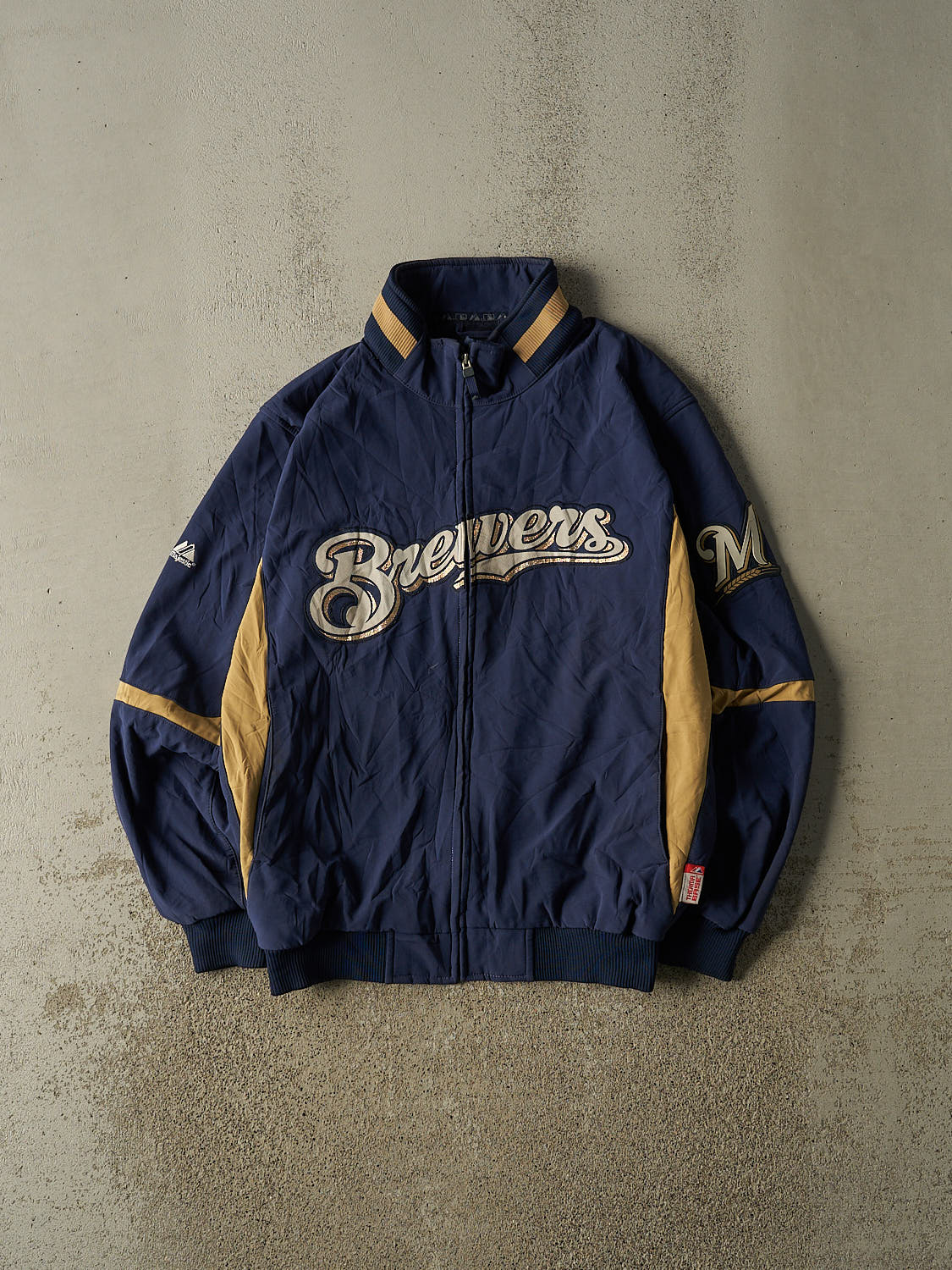 Vintage Y2K Navy Blue Milwaukee Brewers Zip Up Track Jacket (L/XL)