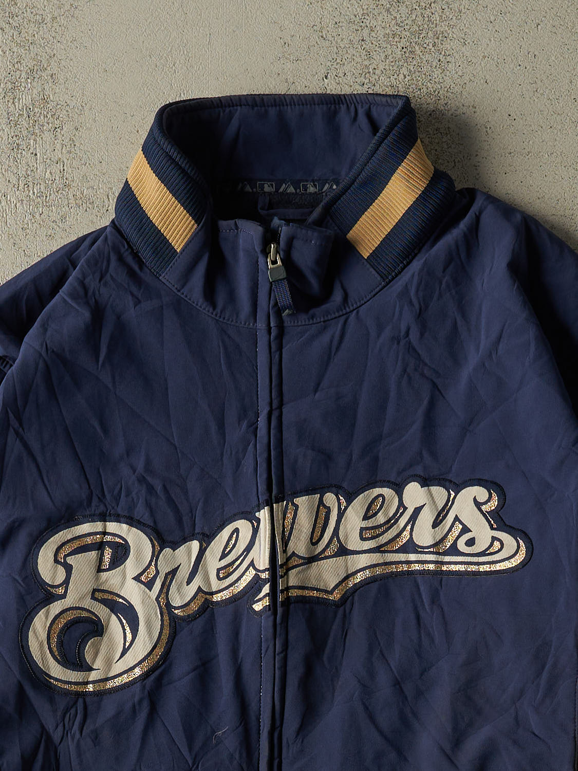 Vintage Y2K Navy Blue Milwaukee Brewers Zip Up Track Jacket (L/XL)