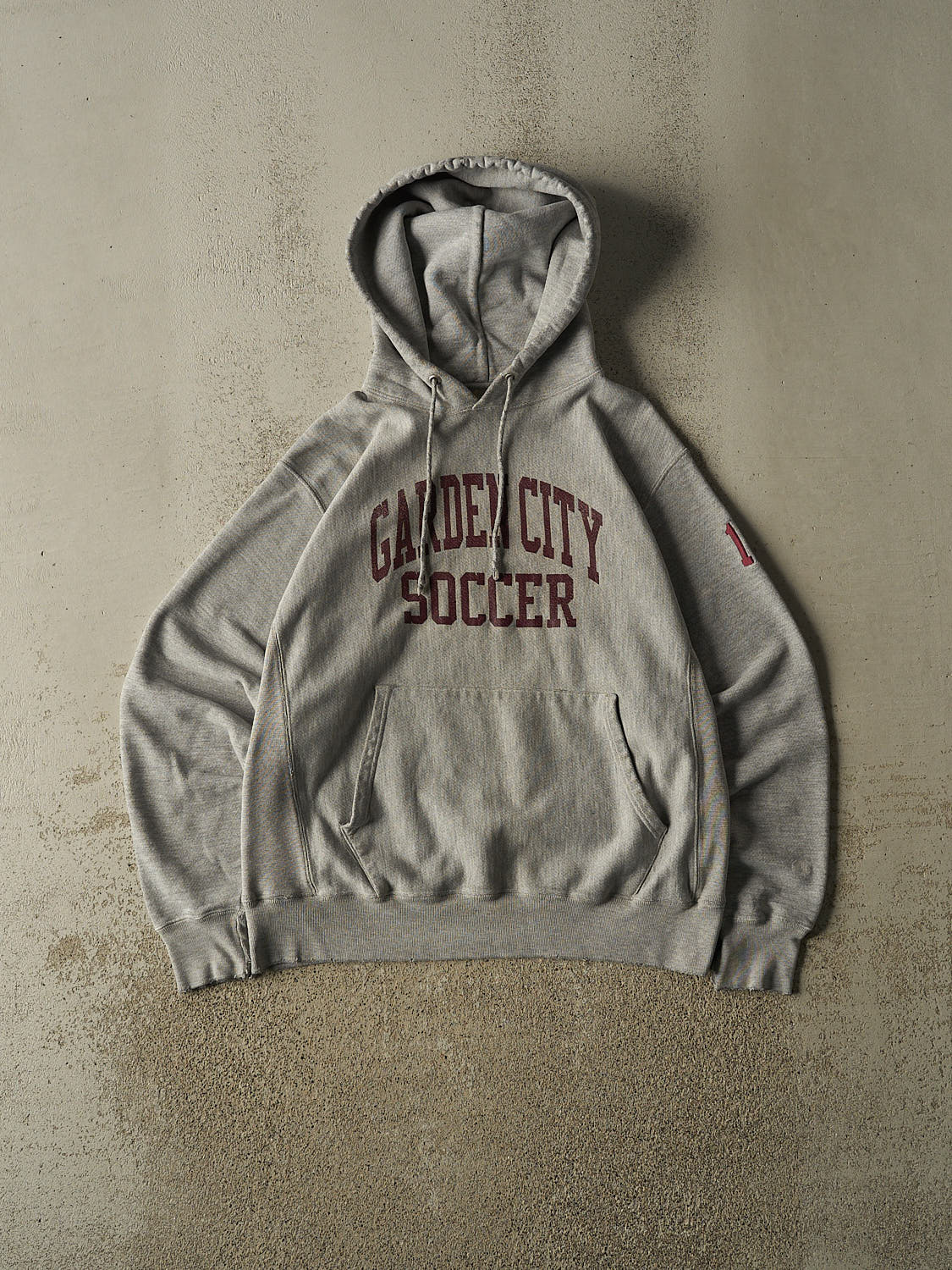 Vintage 90s Grey Champion Reverse Weave Garden City Soccer Hoodie (M)
