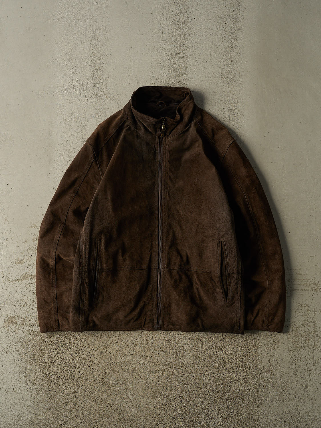 Vintage 90s Brown Suede Funnel Neck Leather Jacket (L/XL)