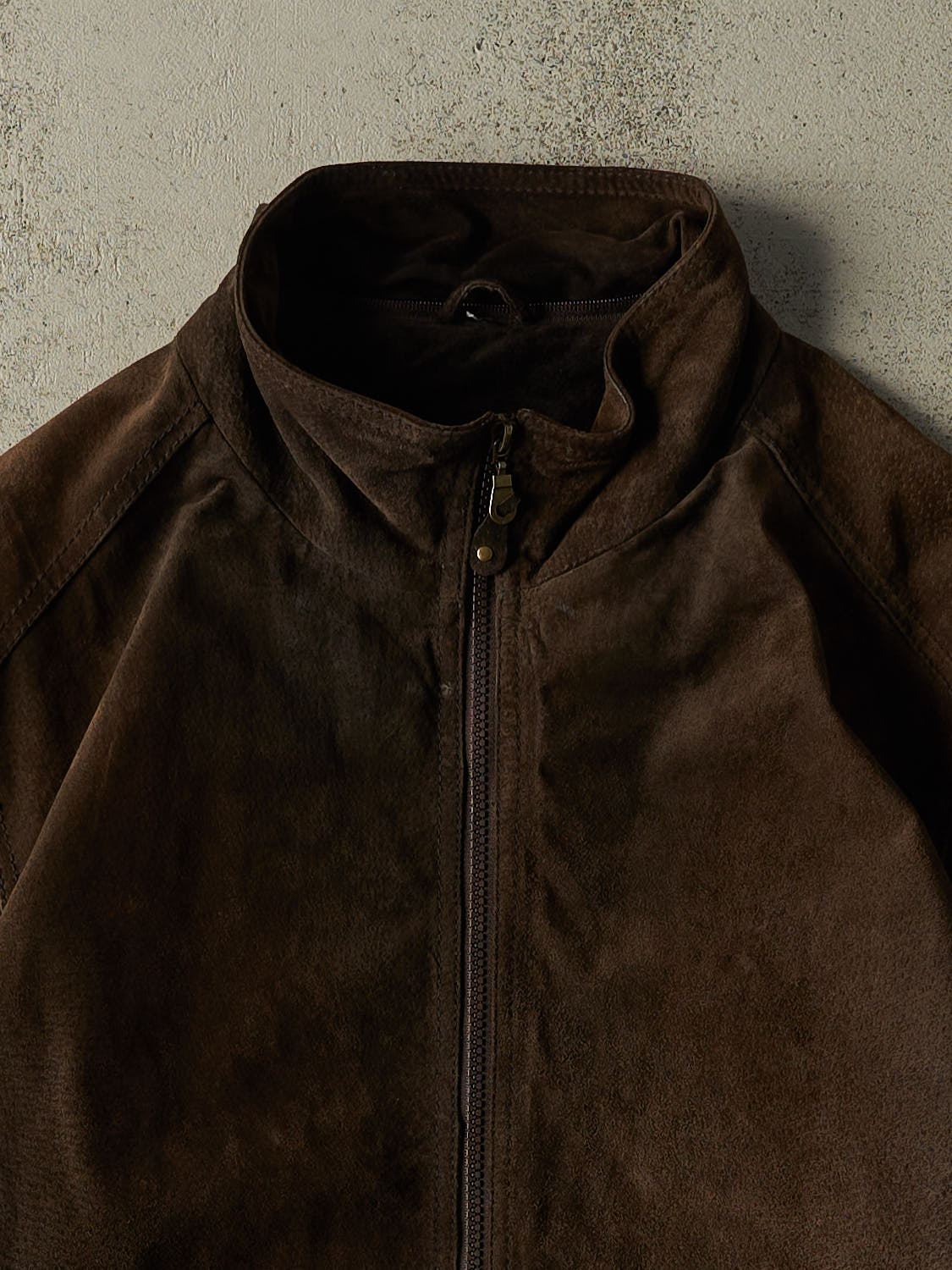 Vintage 90s Brown Suede Funnel Neck Leather Jacket (L/XL)
