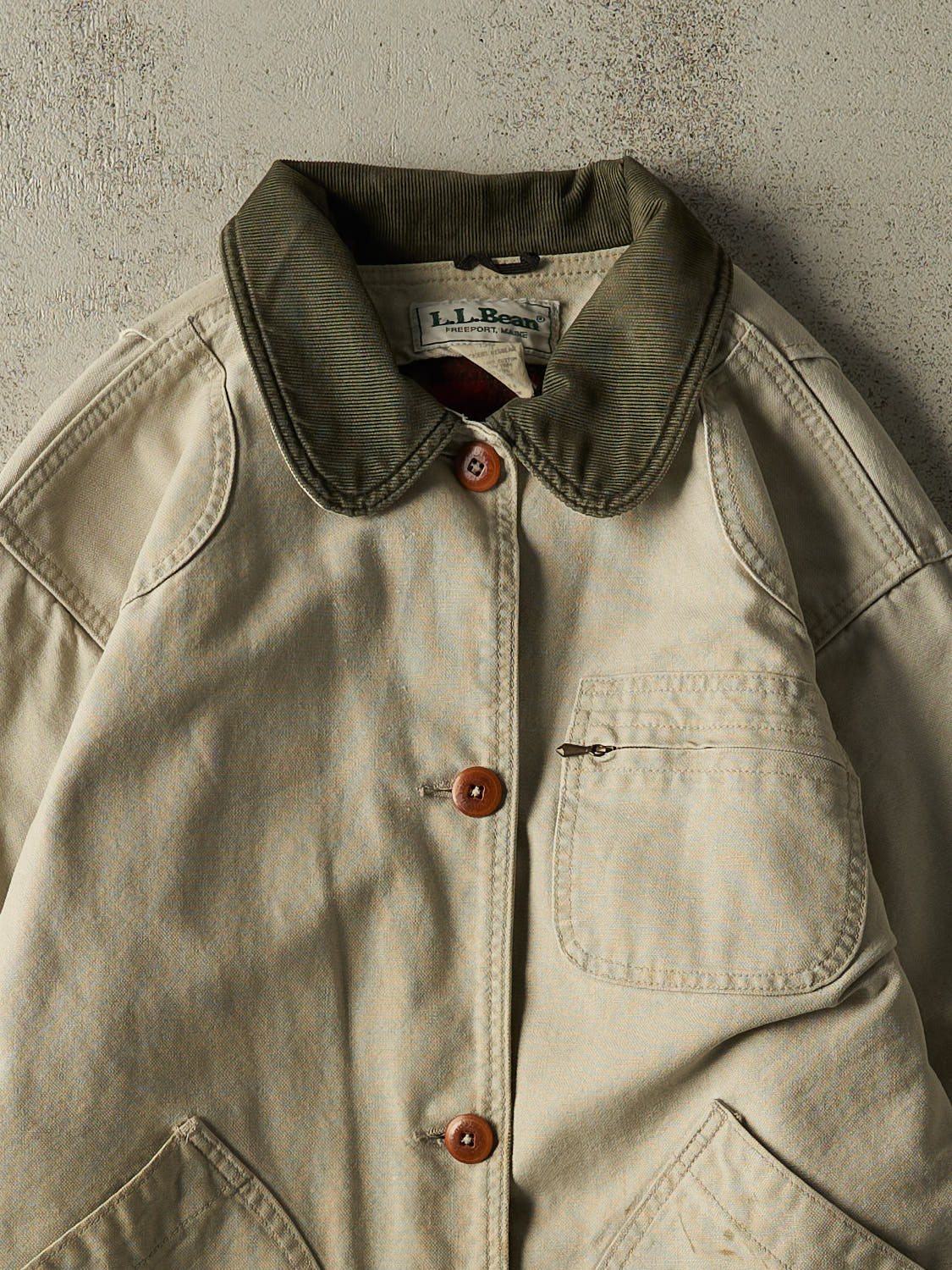 Vintage 90s Beige LL Bean Blanket Lined Chore Jacket (S/M)