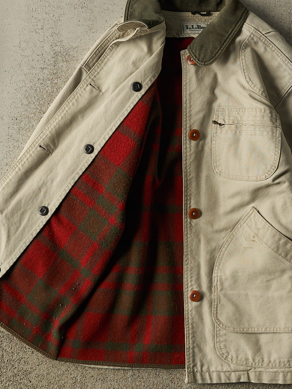 Vintage 90s Beige LL Bean Blanket Lined Chore Jacket (S/M)