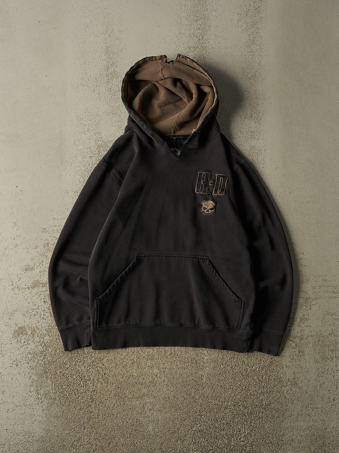 Vintage Y2K Faded Black Harley Davidson Embroidered Hoodie (S/M)