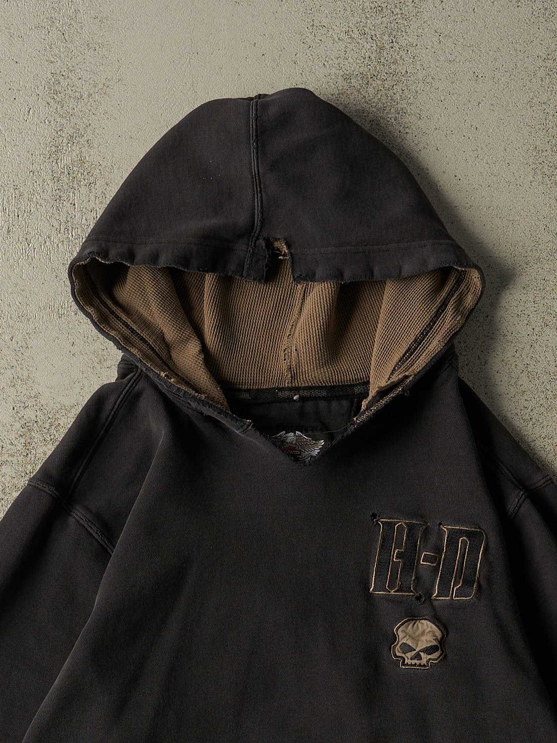 Vintage Y2K Faded Black Harley Davidson Embroidered Hoodie (S/M)