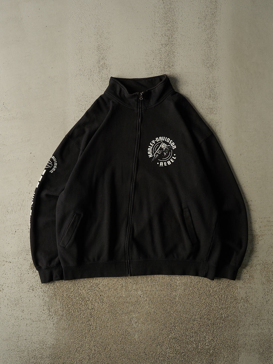 Vintage 12' Black Harley Davidson Thunder Bay Zip Up Sweater (XL/XXL)