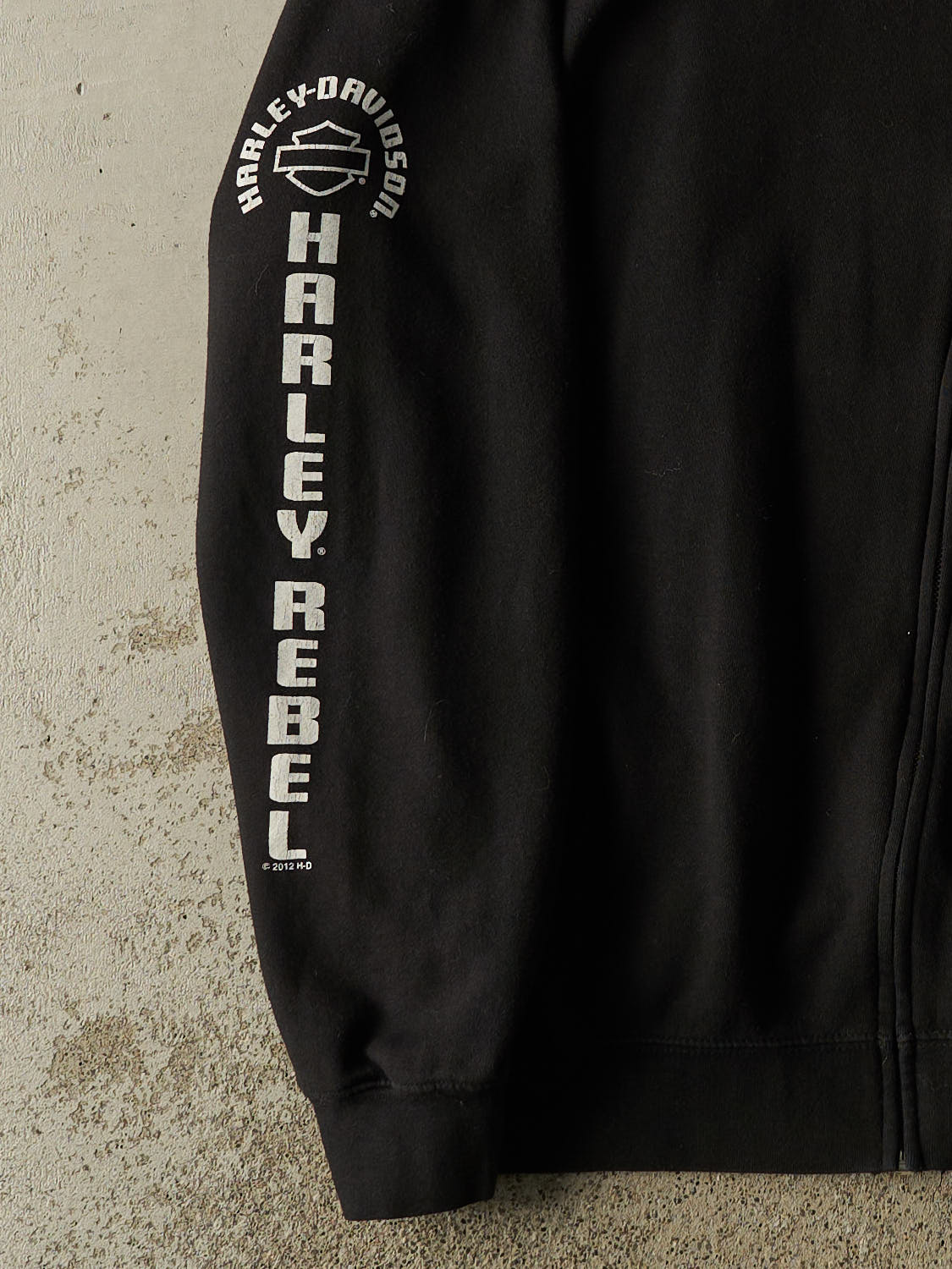 Vintage 12' Black Harley Davidson Thunder Bay Zip Up Sweater (XL/XXL)