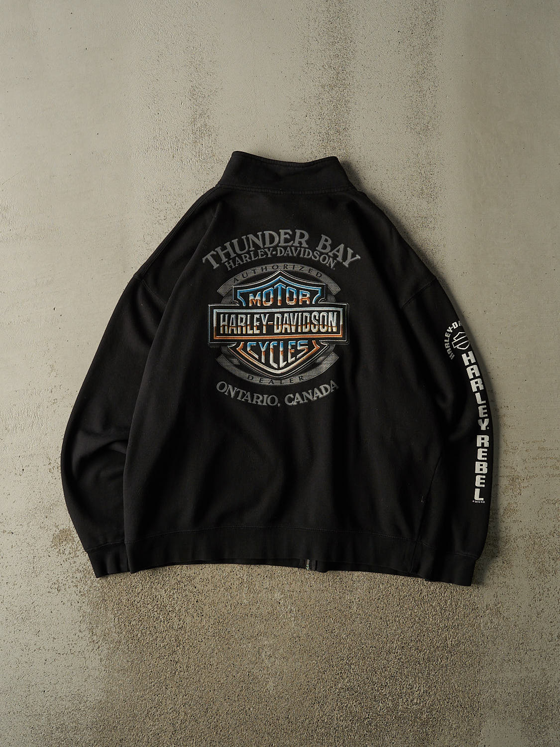 Vintage 12' Black Harley Davidson Thunder Bay Zip Up Sweater (XL/XXL)