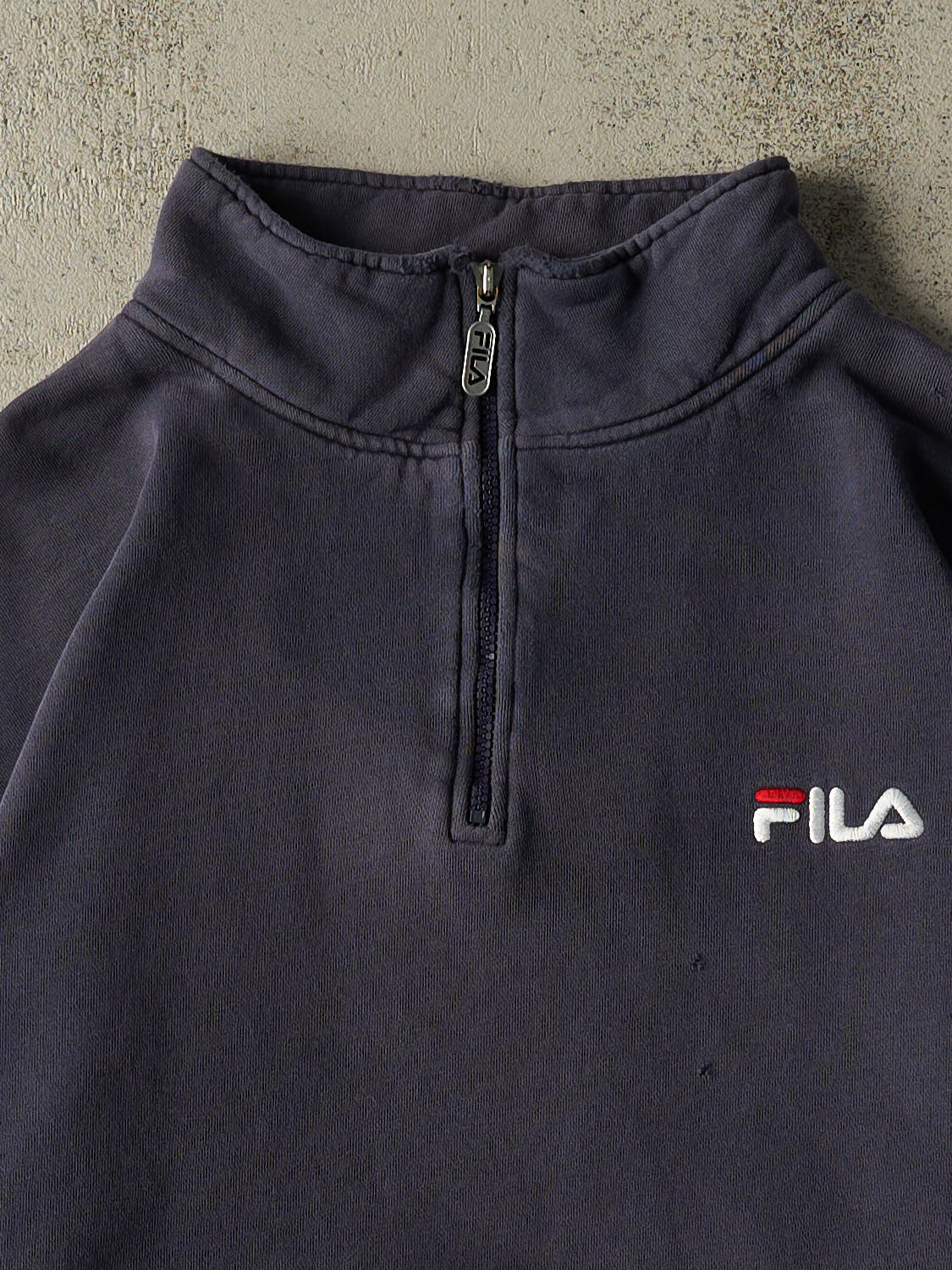 Vintage 90s Faded Navy Fila Quarter Zip Sweater (L/XL)