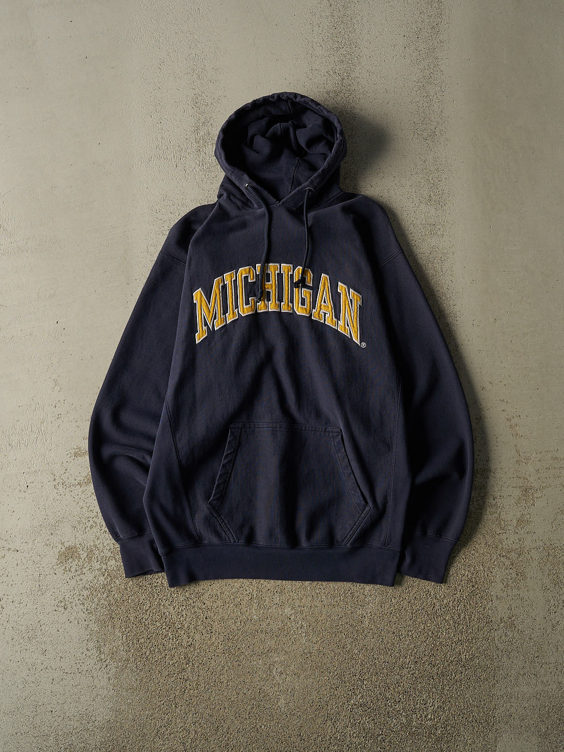 Vintage 90s Navy Blue University of Michigan Embroidered Hoodie (XL)