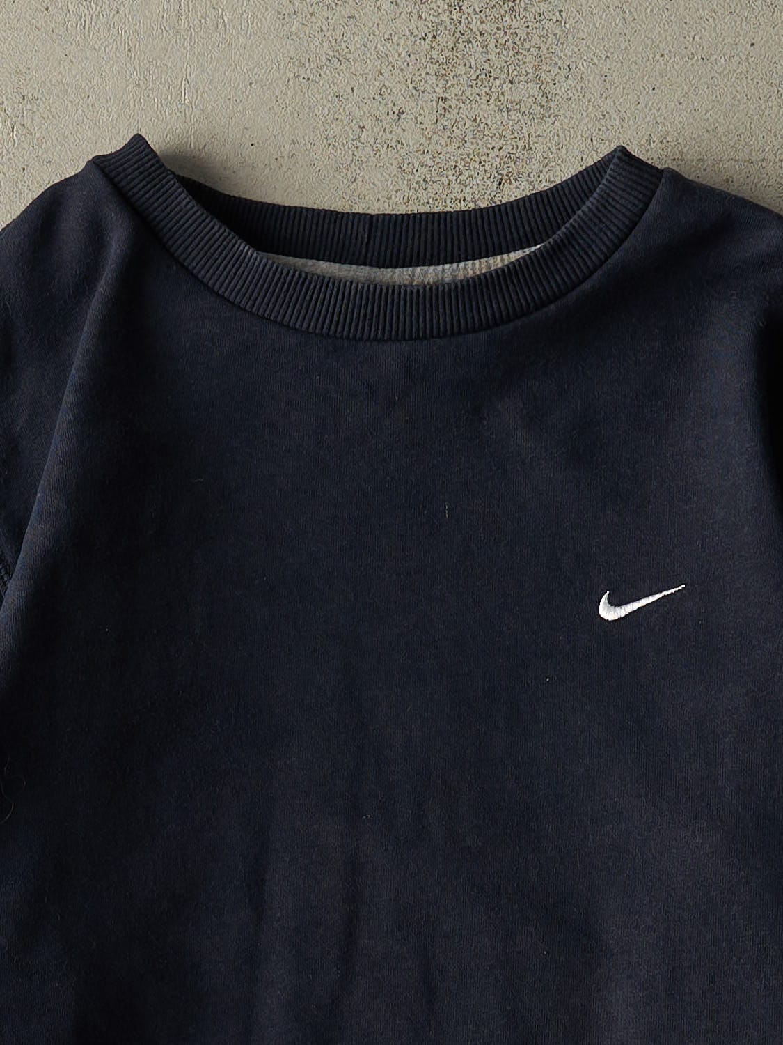 Vintage Y2K Navy Blue Nike Embroidered Swoosh Crewneck (S/M)