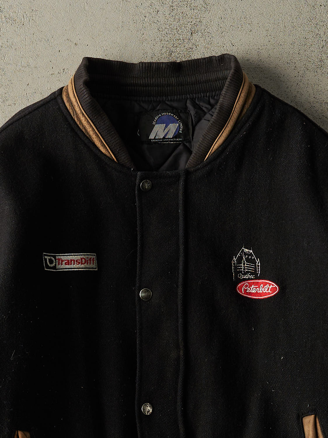Vintage 90s Black Peterbilt Embroidered  Varsity Jacket (L)