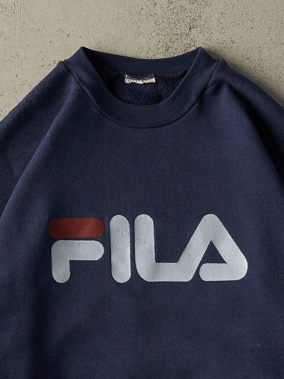 Vintage 90s Navy Blue Fila Logo Crewneck (M)