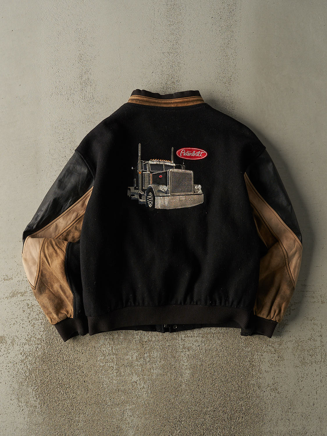 Vintage 90s Black Peterbilt Embroidered  Varsity Jacket (L)