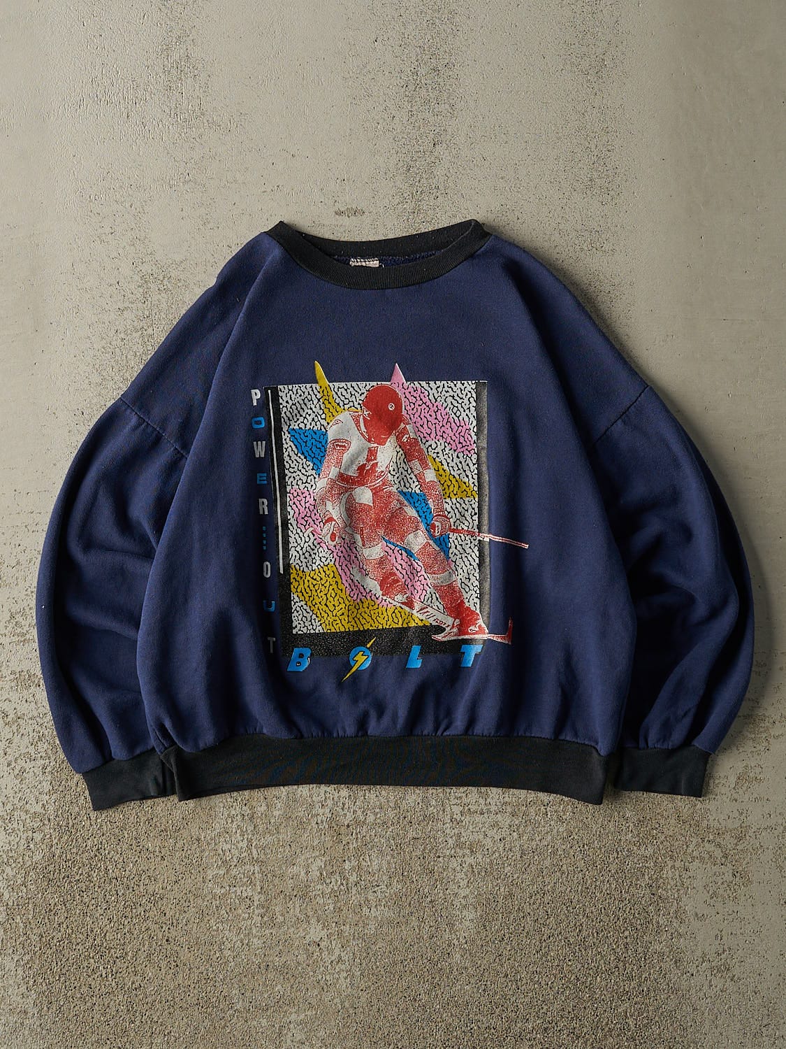 Vintage 80s Navy Blue Power Out Ski Crewneck (XS/S)