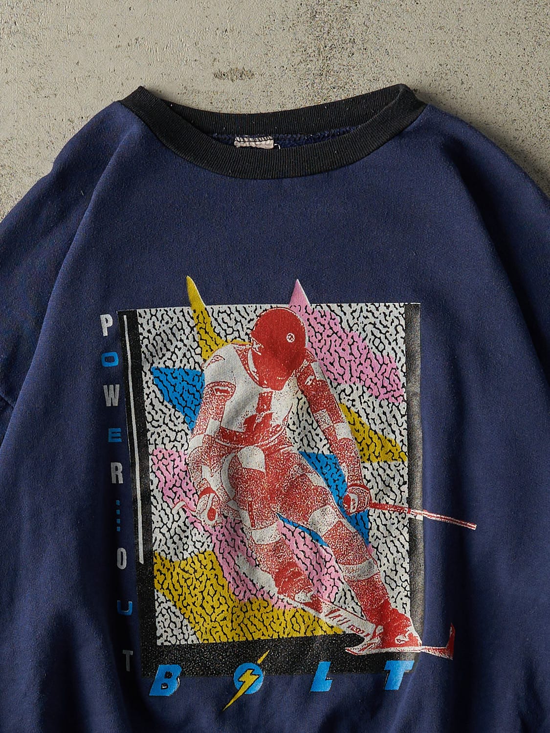 Vintage 80s Navy Blue Power Out Ski Crewneck (XS/S)