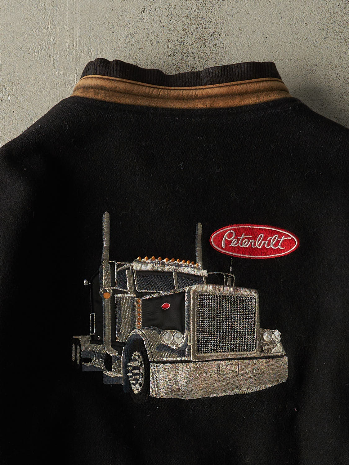 Vintage 90s Black Peterbilt Embroidered  Varsity Jacket (L)