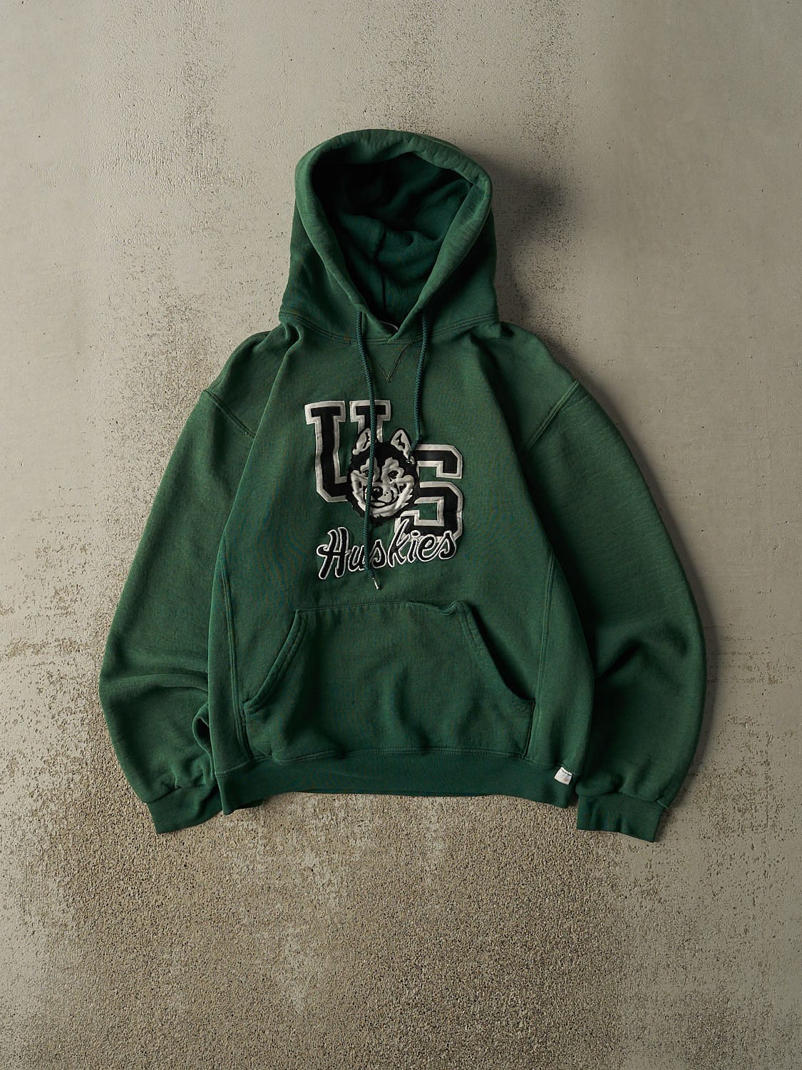 Vintage Y2K Green Russell Athletic US Huskies Embroidered Hoodie (XS/S)