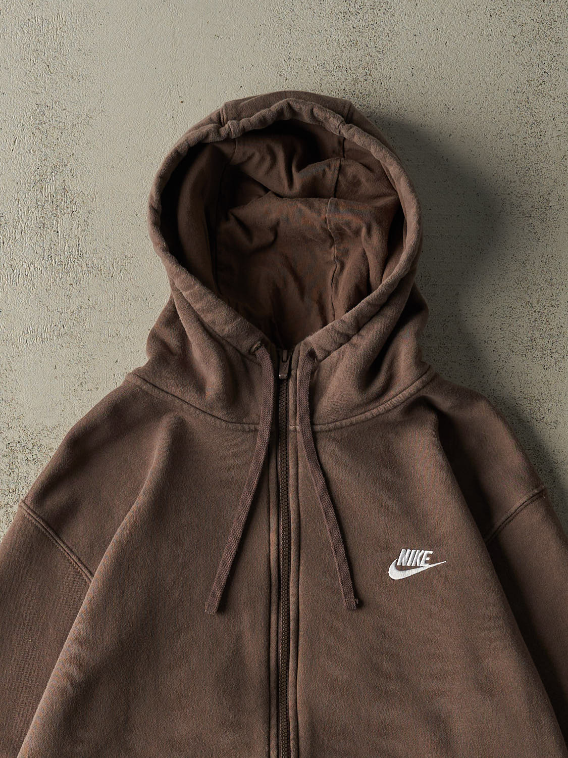 Vintage Y2K Sun Faded Brown Nike Embroidered Zip Up Hoodie (XXL)