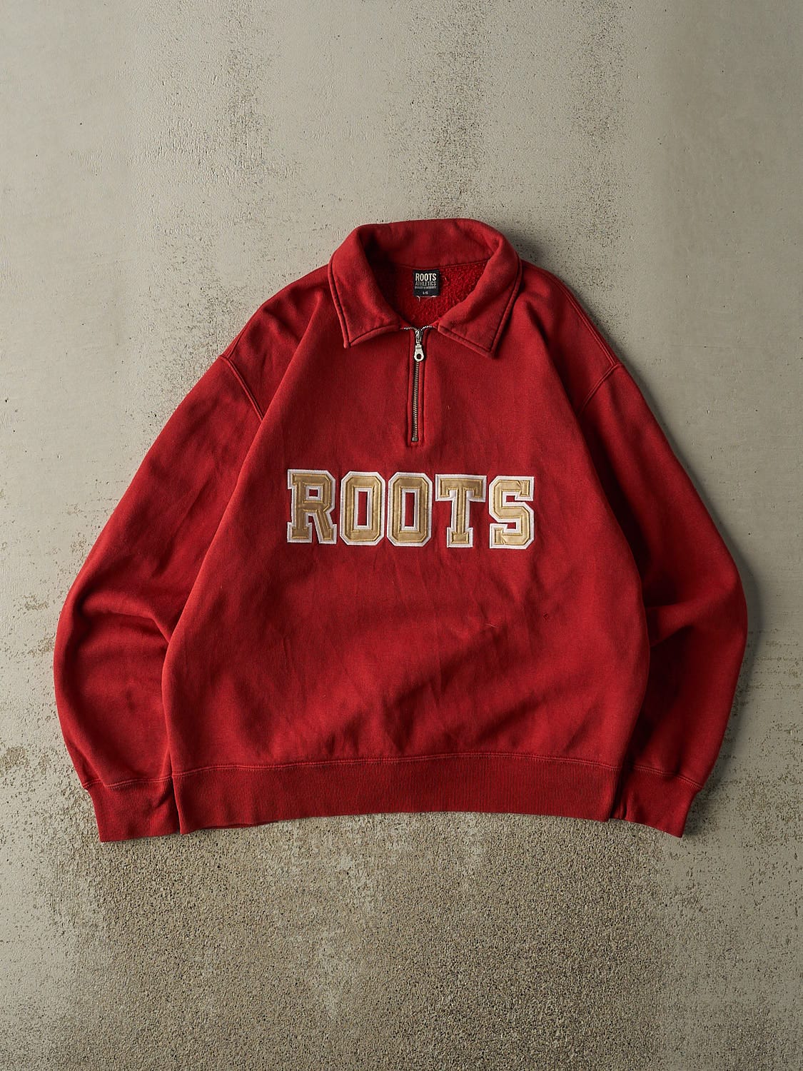 Vintage Y2K Burgundy Roots Embroidered Quarter Zip (M/L)