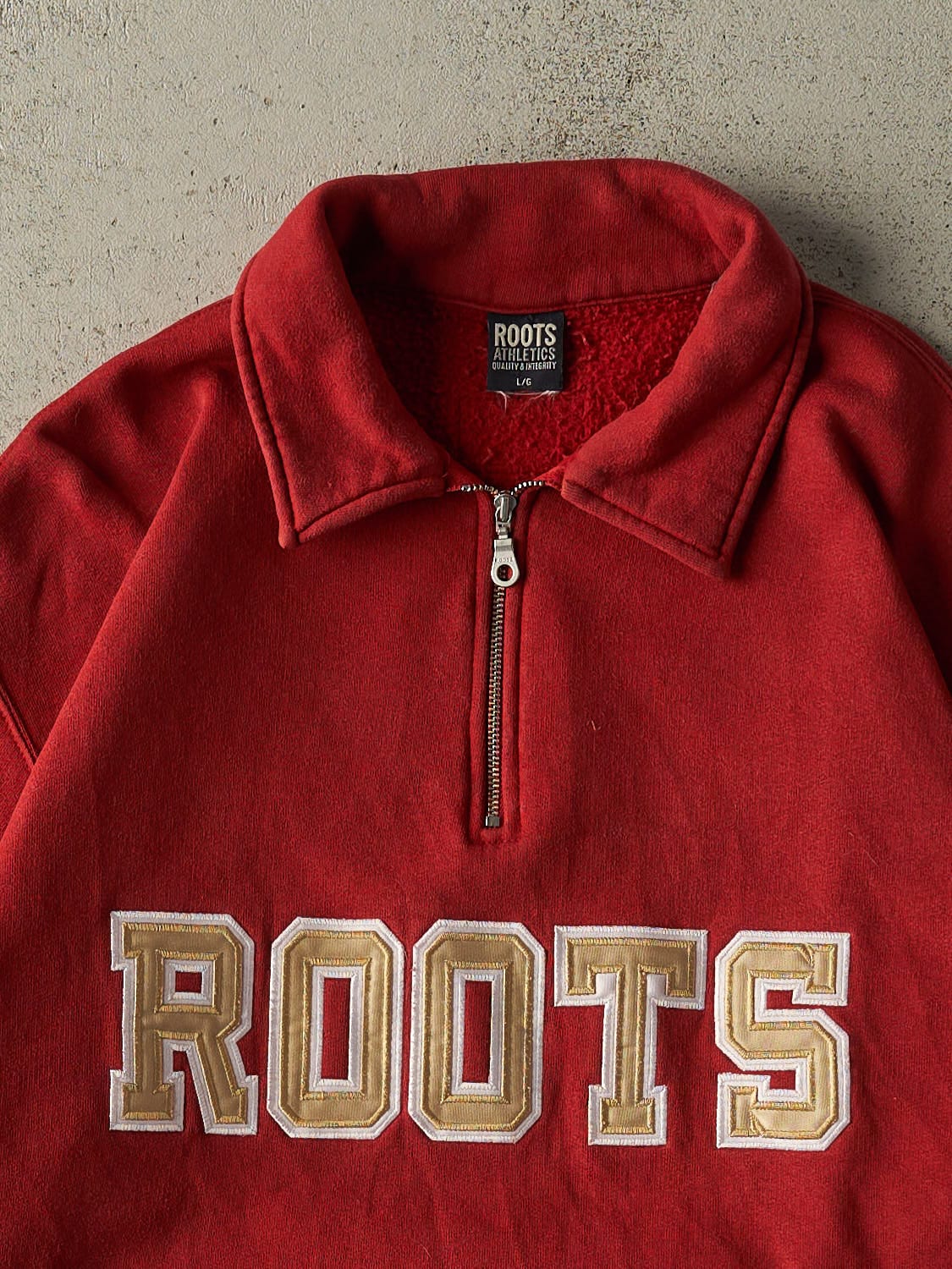 Vintage Y2K Burgundy Roots Embroidered Quarter Zip (M/L)