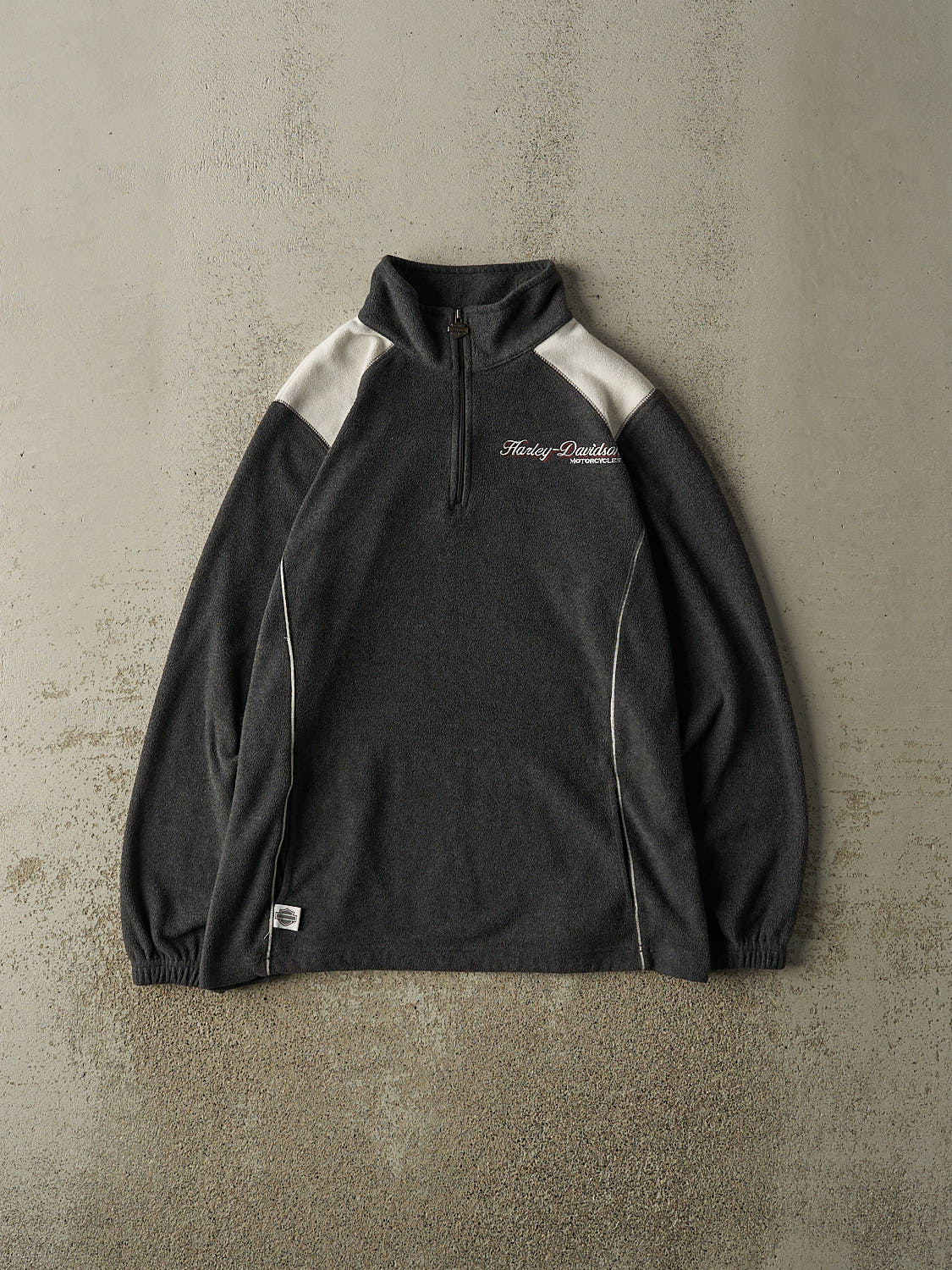Vintage Y2K Charcoal Grey Harley Davidson Kitchener Quarter Zip Fleece (S/M)