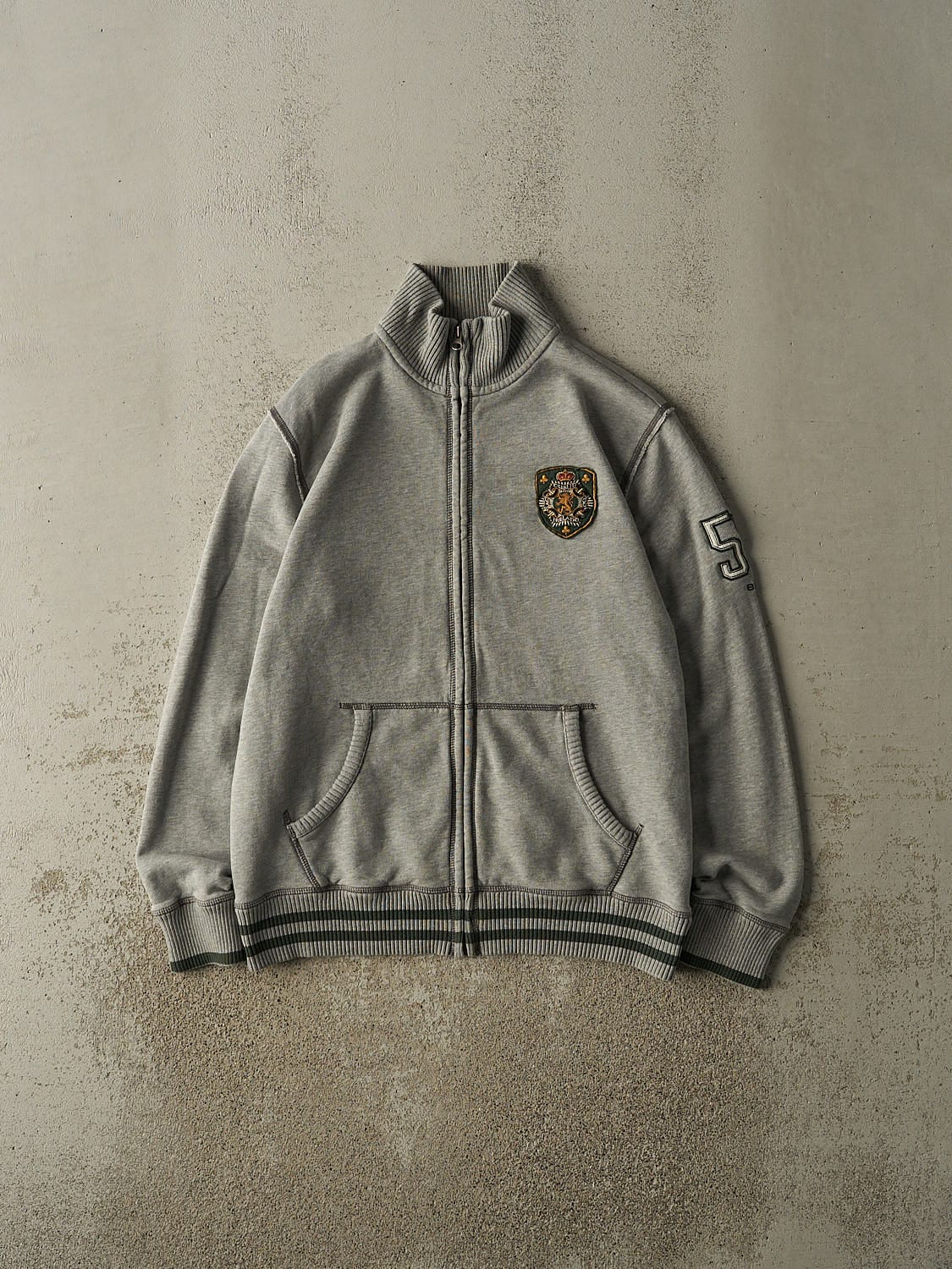 Vintage Y2K Grey Ireland Embroidered Zip Up Sweatshirt (M/L)