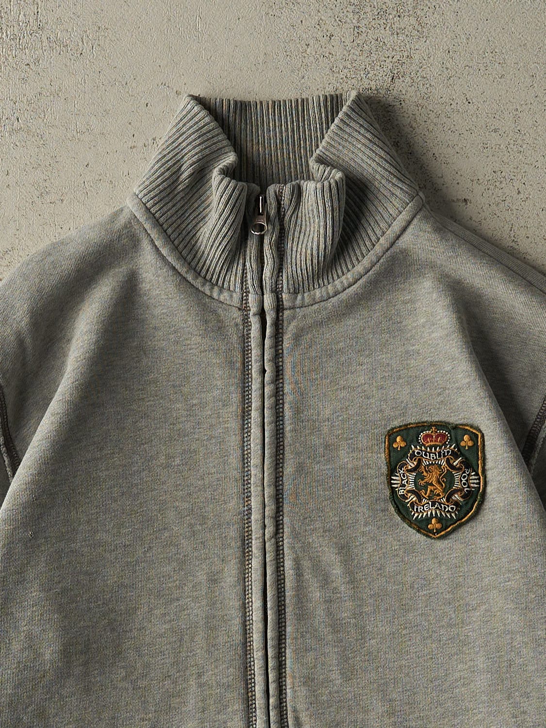 Vintage Y2K Grey Ireland Embroidered Zip Up Sweatshirt (M/L)