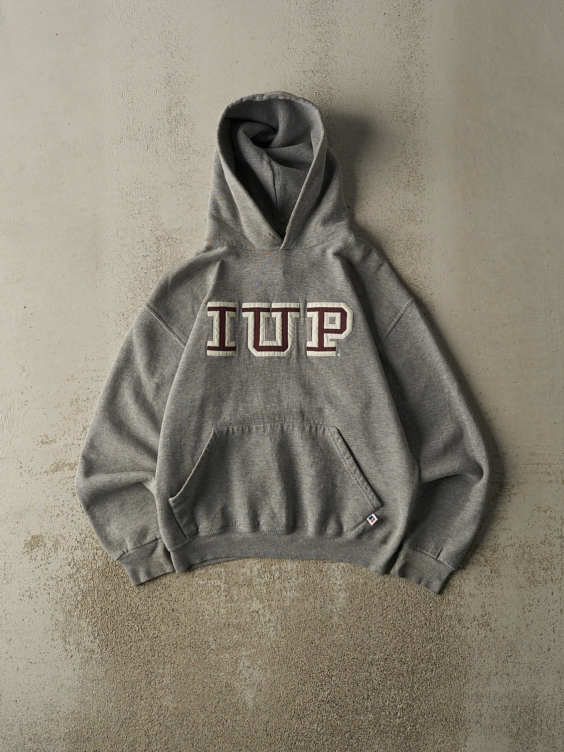 Vintage 90s Grey Russell Athletic IUP Embroidered Hoodie (XS/S)