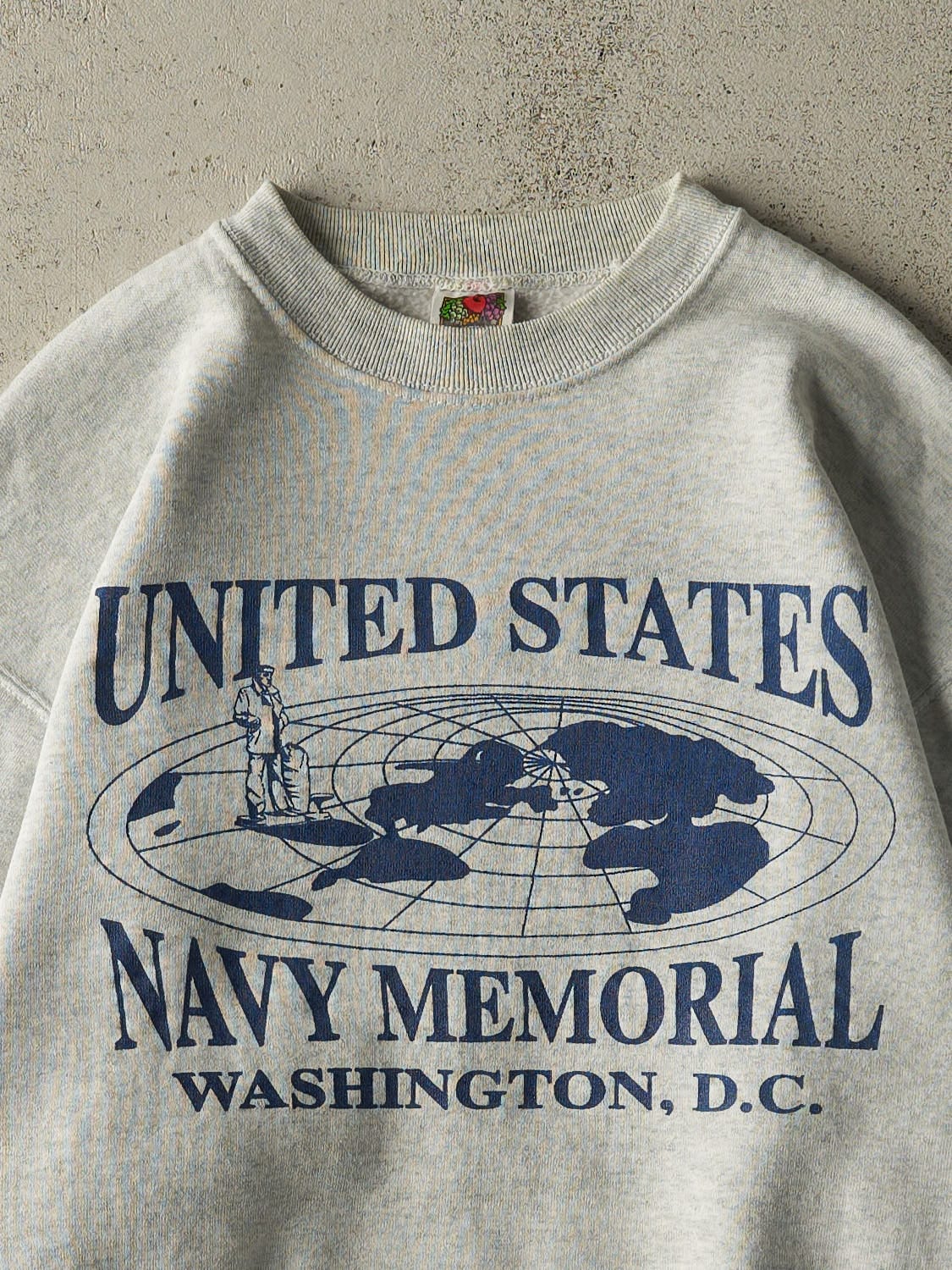 Vintage 90s Heather Grey United States Navy Memorial Crewneck (M)