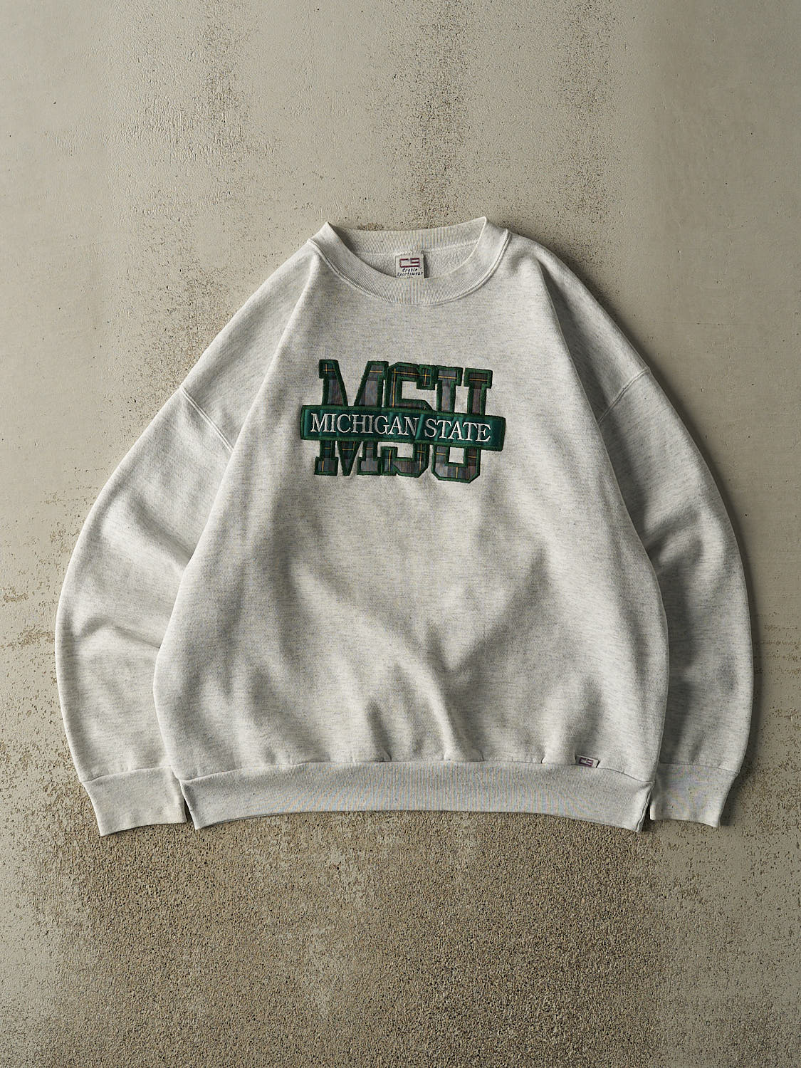 Vintage 80s Heather Grey Michigan State University Embroidered Crewneck (L)