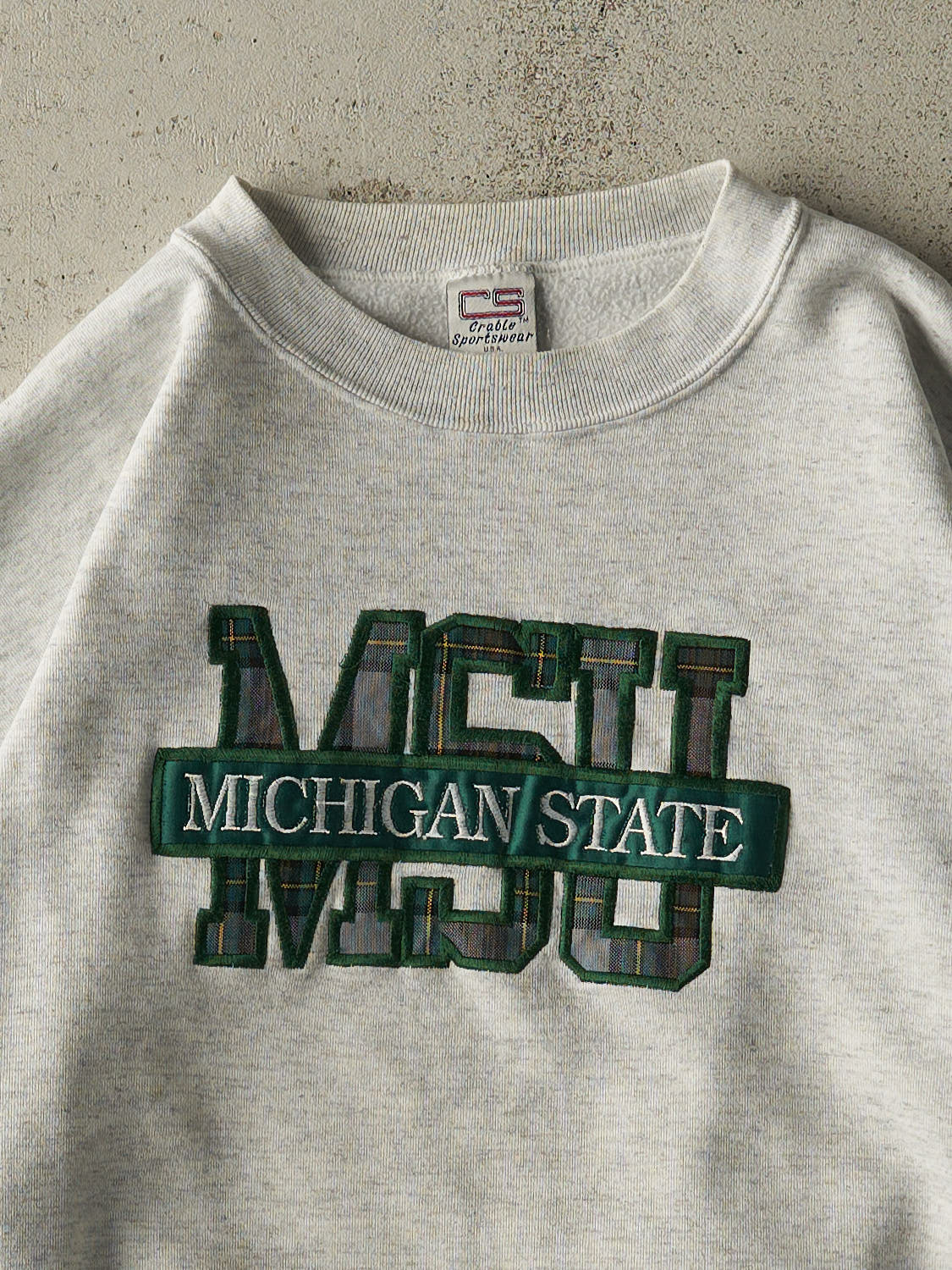 Vintage 80s Heather Grey Michigan State University Embroidered Crewneck (L)