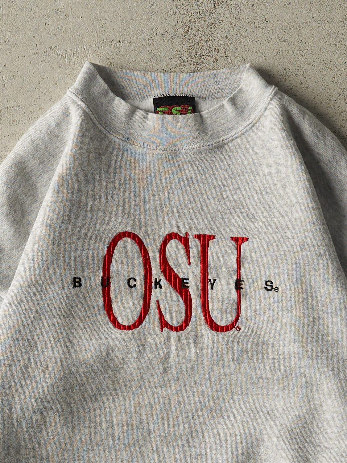 Vintage 80s Heather Grey Ohio State University Buckeyes Embroidered Crewneck (S)