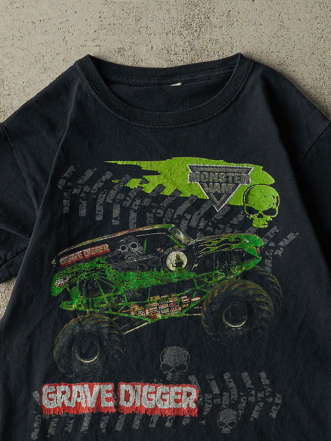 Vintage Y2K Faded Black Grave Digger Monster Truck Baby Tee (XXS)