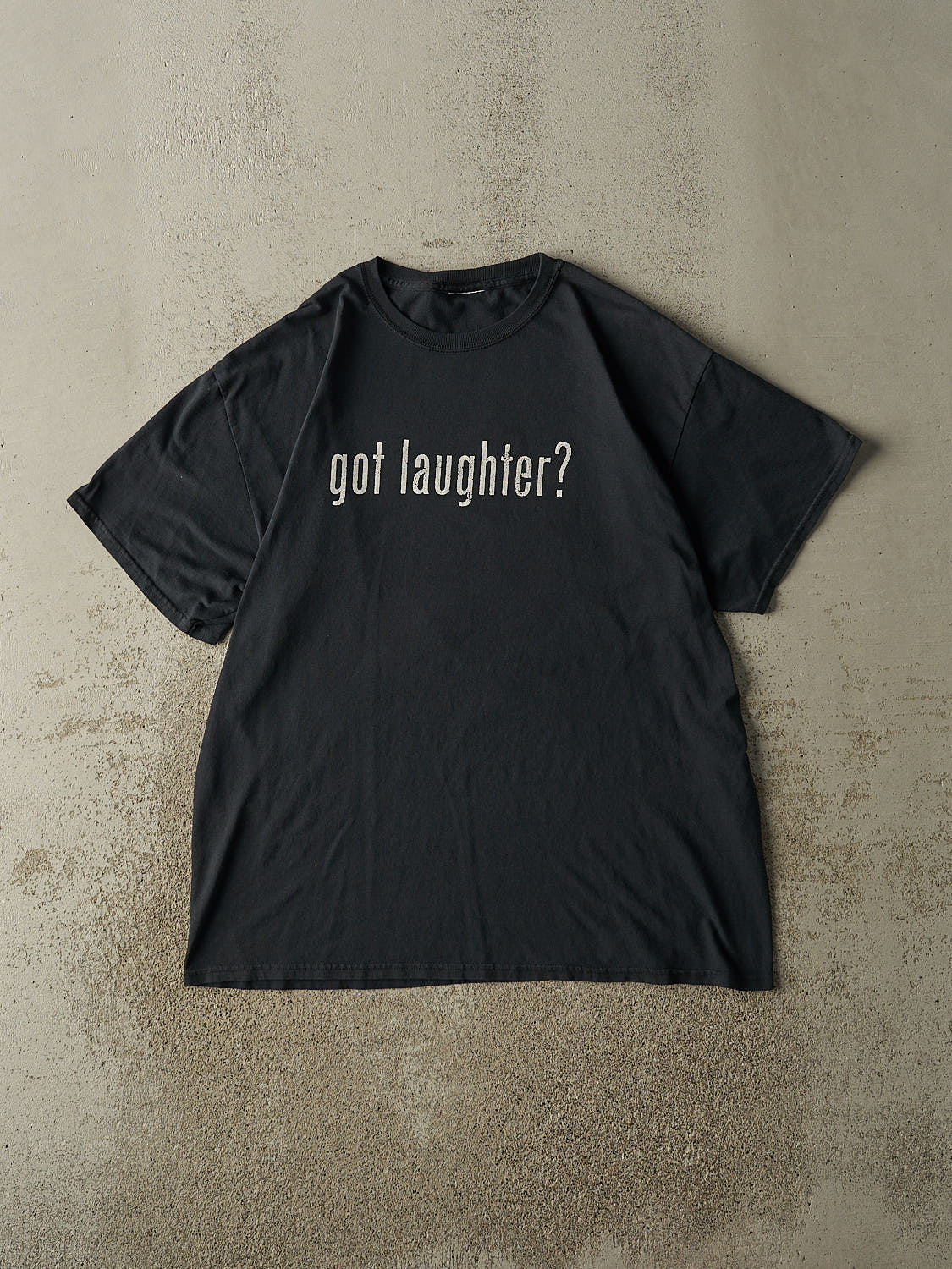 Vintage 07' Faded Black "Got Laughter?" Slogan Tee (L)