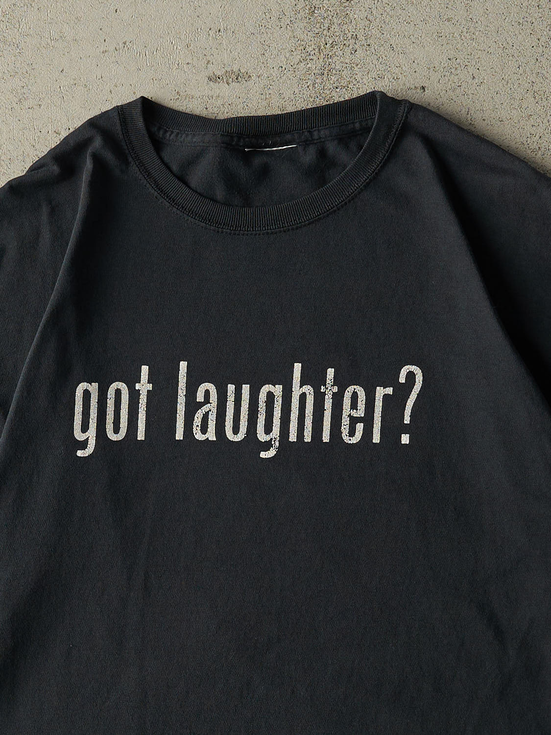 Vintage 07' Faded Black "Got Laughter?" Slogan Tee (L)