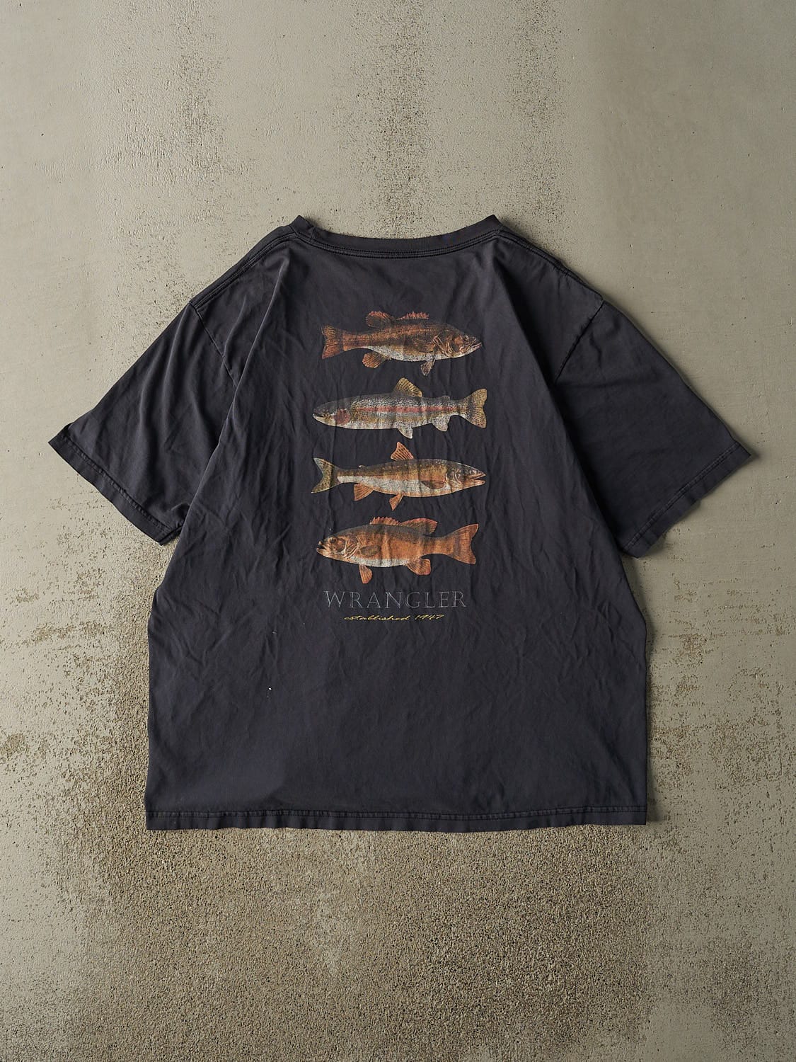Vintage Y2K Navy Blue Wrangler Fishing Tee (XL)