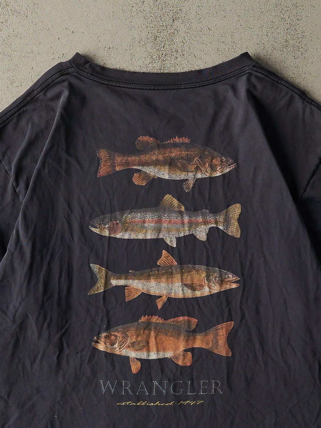 Vintage Y2K Navy Blue Wrangler Fishing Tee (XL)