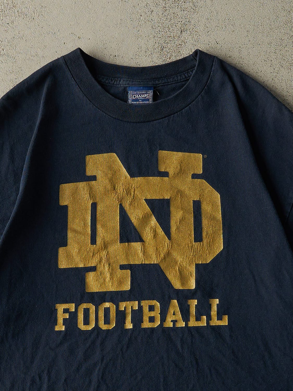 Vintage Y2K Navy Blue University of Notre Dame Football Tee (L/XL)