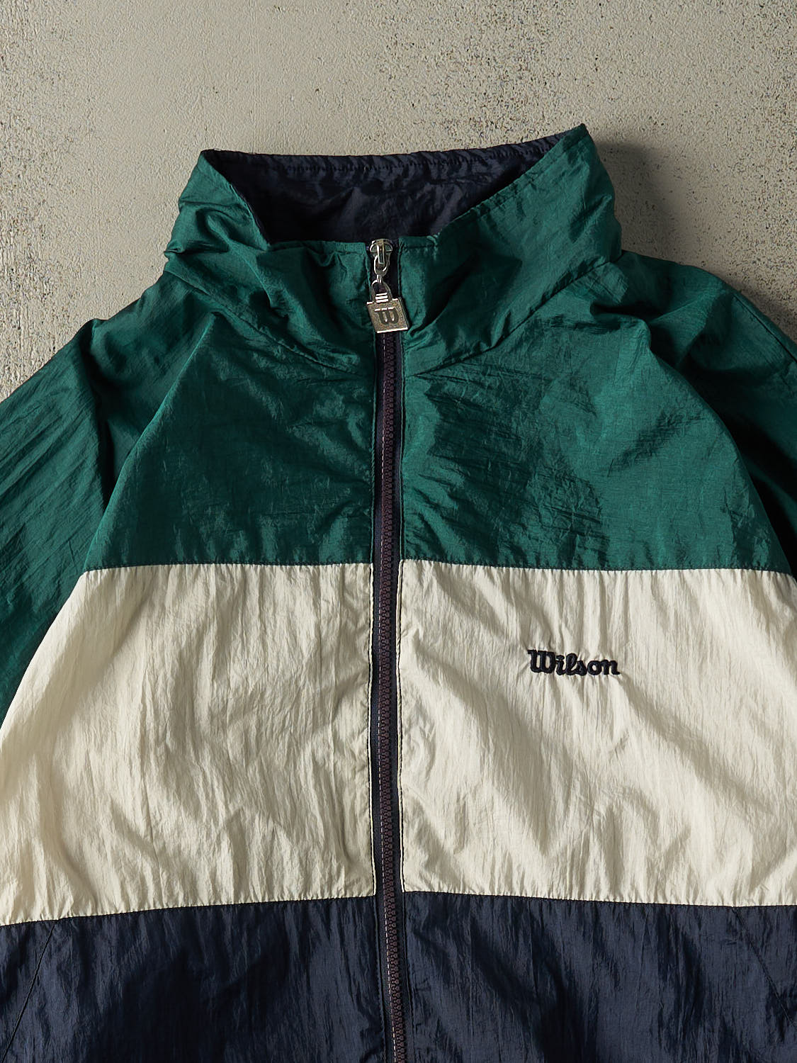 Vintage 90s Green, White & Navy Wilson Embroidered Windbreaker Jacket (L)