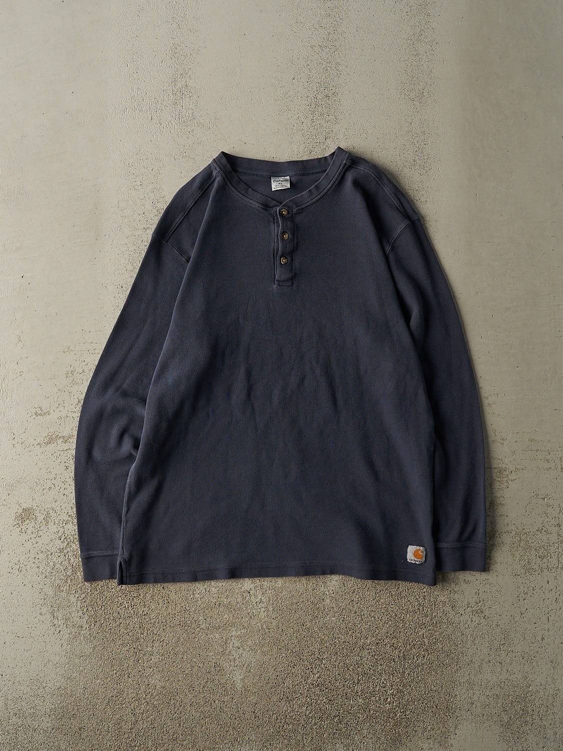 Vintage 90s Navy Blue Carhartt Thermal Quarter Button Long Sleeve (L/XL)