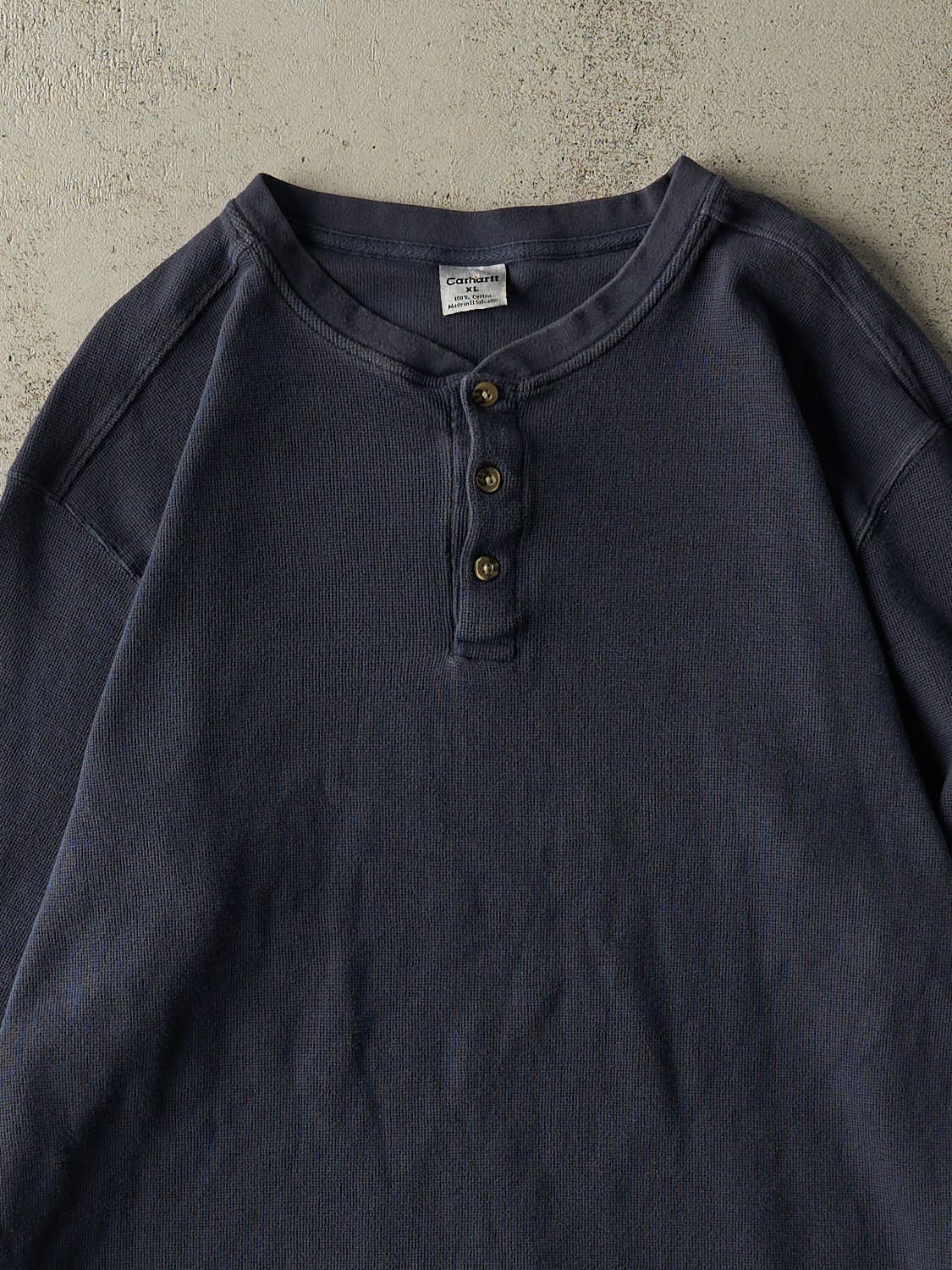 Vintage 90s Navy Blue Carhartt Thermal Quarter Button Long Sleeve (L/XL)