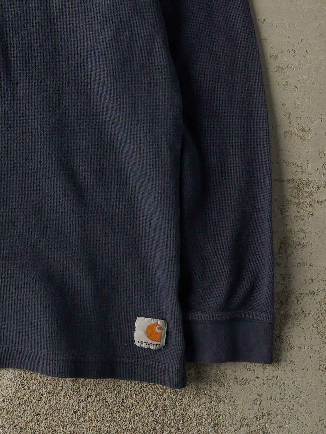Vintage 90s Navy Blue Carhartt Thermal Quarter Button Long Sleeve (L/XL)