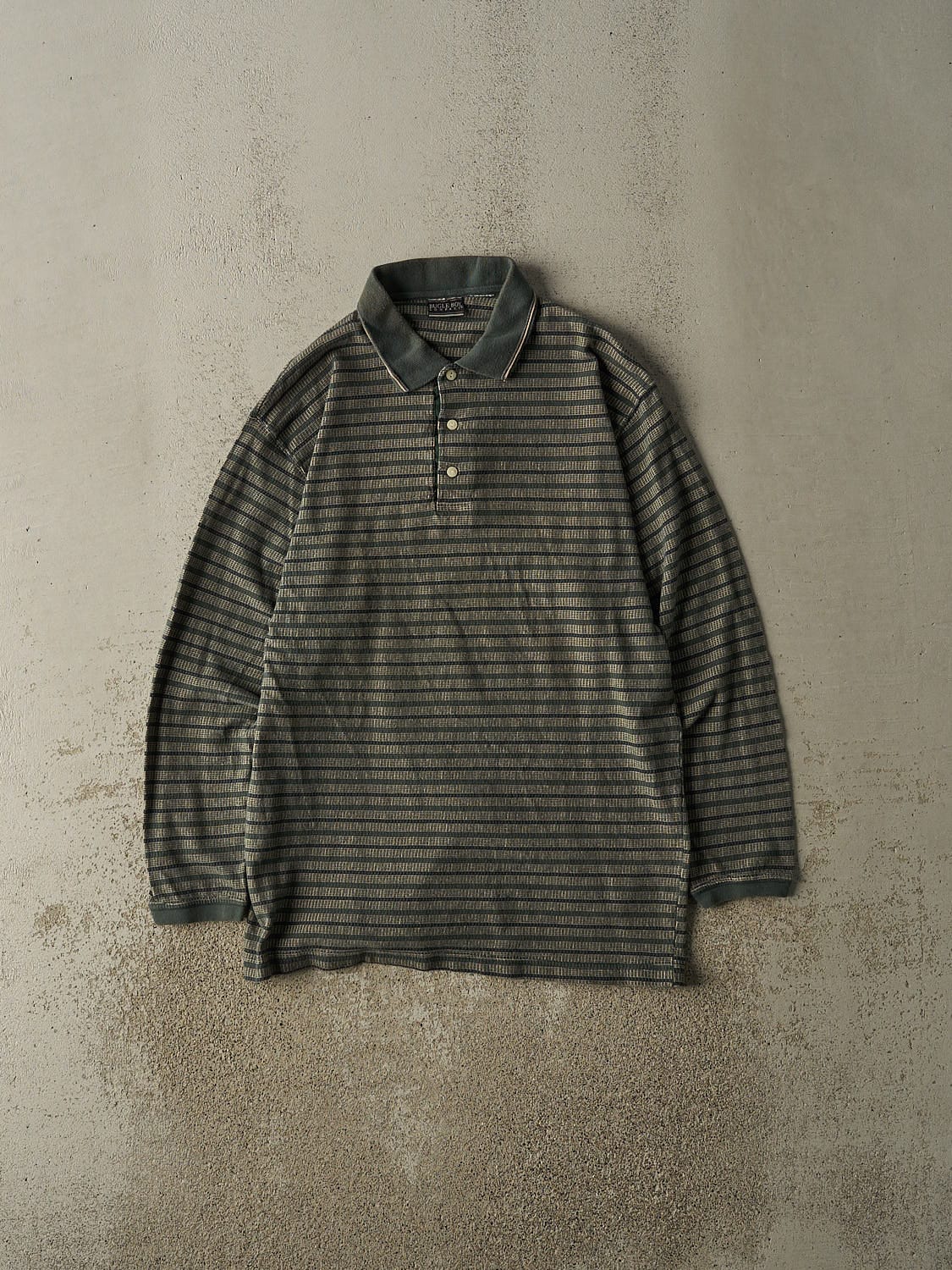 Vintage 90s Green Bugle Boy Striped Quarter Button Long Sleeve (M/L)
