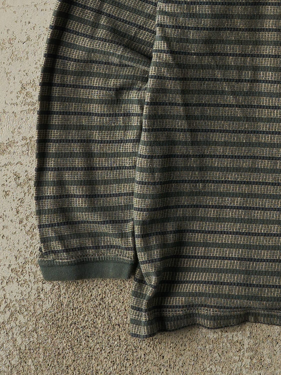Vintage 90s Green Bugle Boy Striped Quarter Button Long Sleeve (M/L)