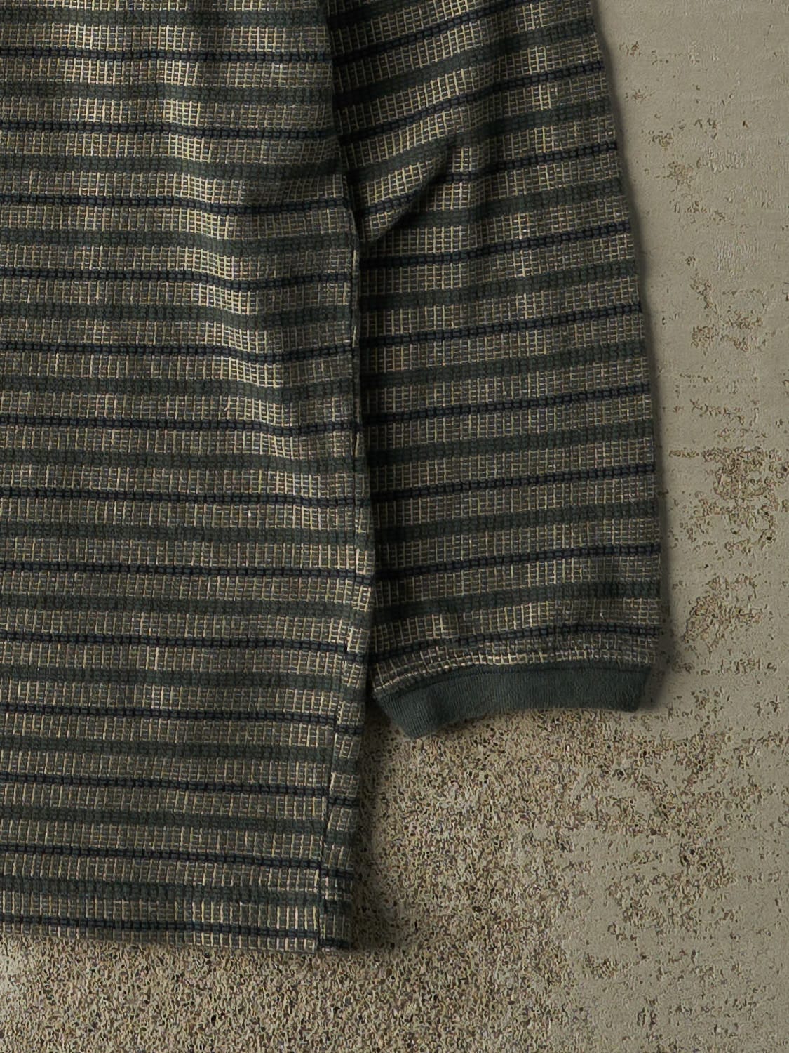 Vintage 90s Green Bugle Boy Striped Quarter Button Long Sleeve (M/L)
