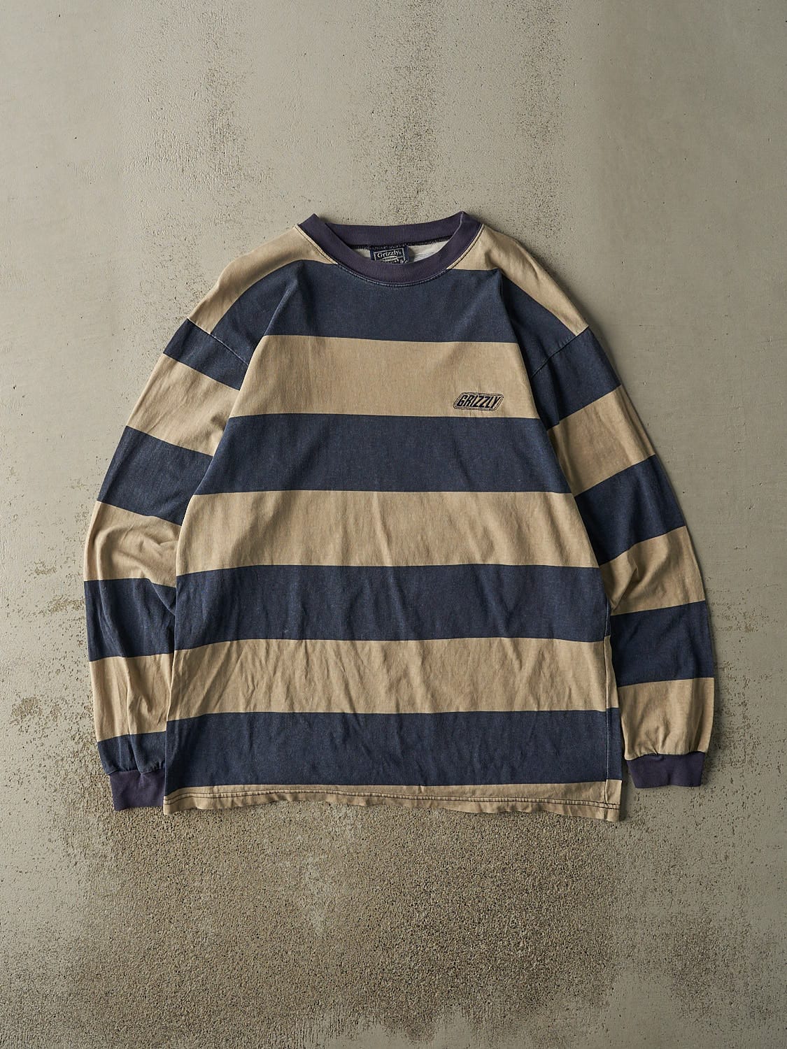 Vintage 90s Beige & Navy Kodiak Grizzly Striped Long Sleeve (XL/XXL)