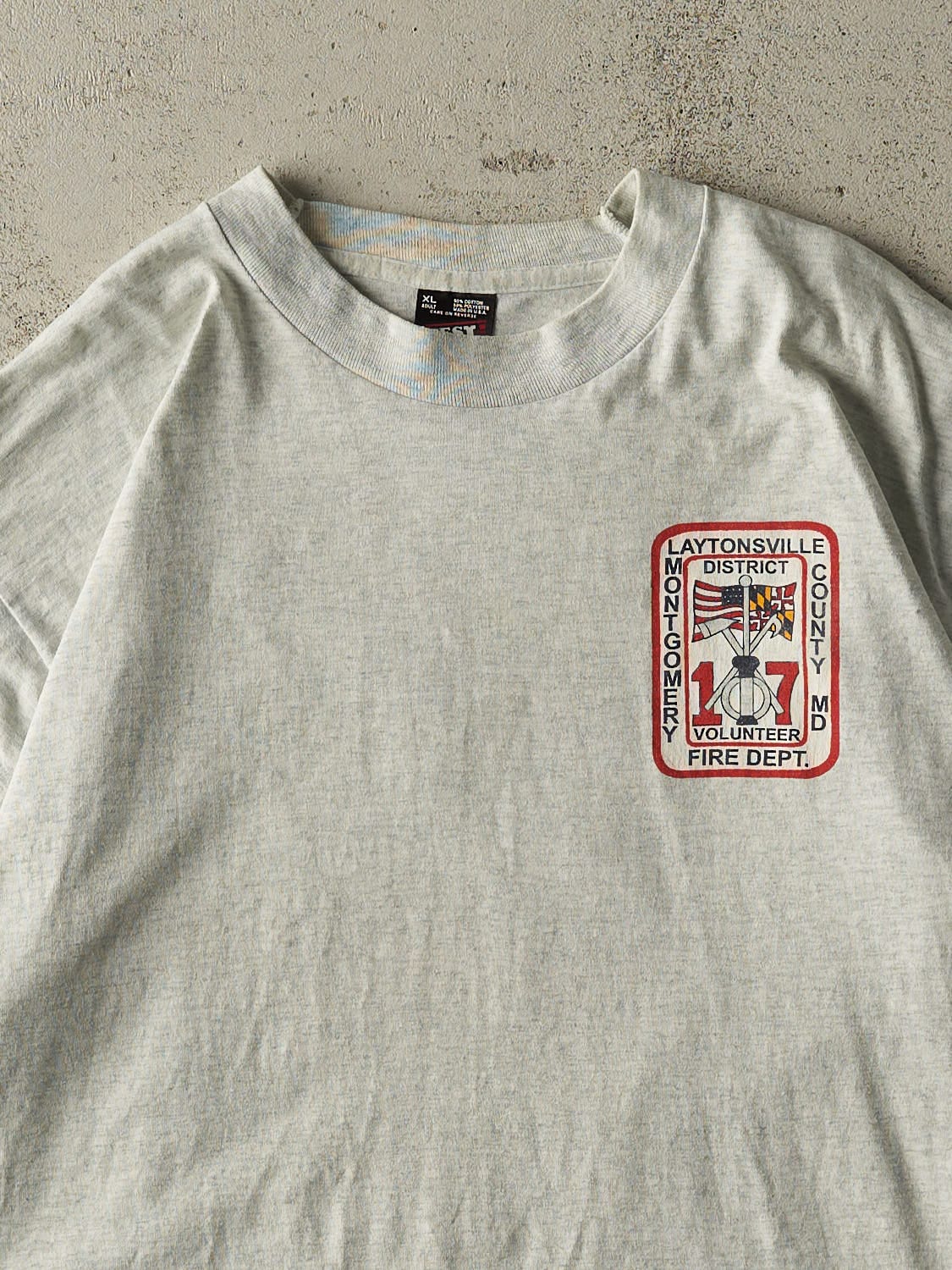 Vintage 95' Heather Grey Laytonsville Fire Department Single Stitch Tee (L/XL)