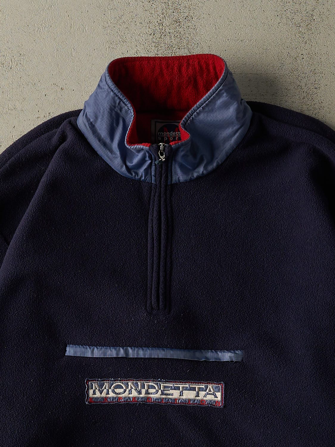 Vintage 90s Navy Blue Mondetta Embroidered Quarter Zip Fleece (XL)