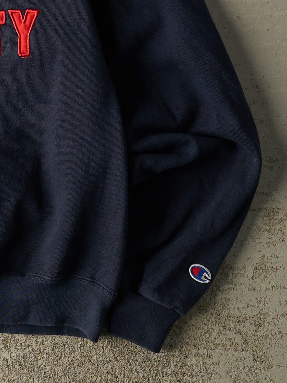 Vintage 90s Navy Blue Champion Duquesne University Embroidered Crewneck (XS/S)